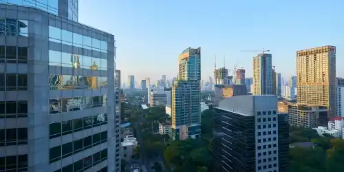 Vista exterior de edificios de empresas corporativas